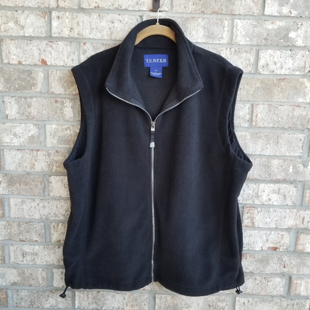 Turfer BLACK Fleece Vest (Mens XL) Chest 48" Length 27" Outdoors Pockets